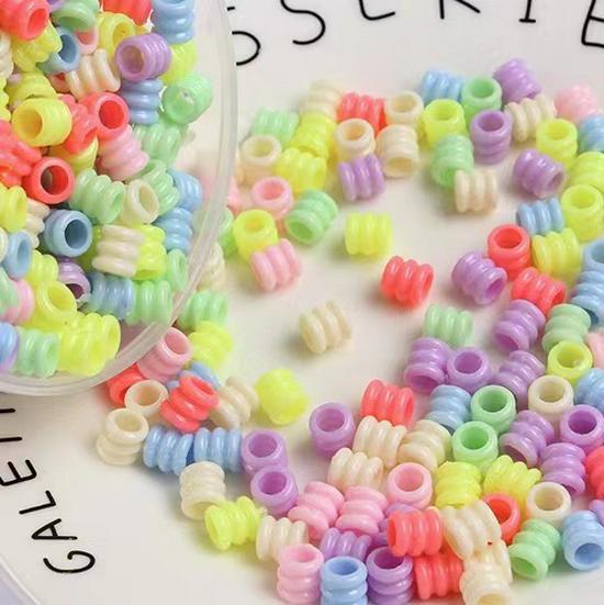 Pink/Mixed Color Spiral Bead Hair Ties with Large Hole Barrel Beads - Elastic DIY Headwear Ornaments