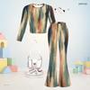 Girls Printed Round Neck Long Sleeve Top Flared Pants Two Piece Set