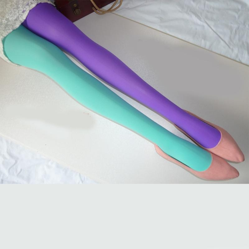 Two Tone Candy Colored Contrast Tights Stockings Open Crotch Designs Asymmetrical Multicolor Pantyhose Hosiery for Women