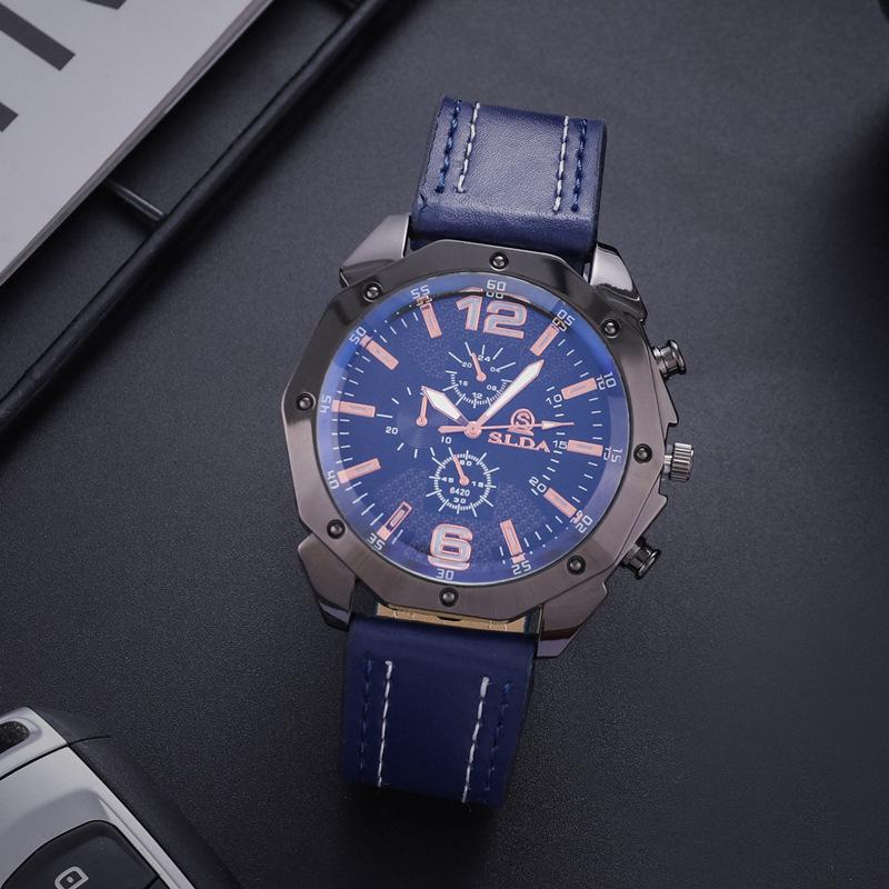 Men's Minimalist Casual Watch Creative Leather Strap Quartz Wristwatch Korean Fashion Big Dial