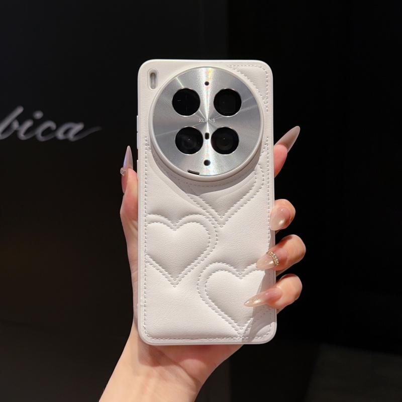 Kawaii Simple Love Heart Pattern Leather Case For Vivo X300 Ultra X300Pro X300s X300 Full Camera Lens Protection Back Cover