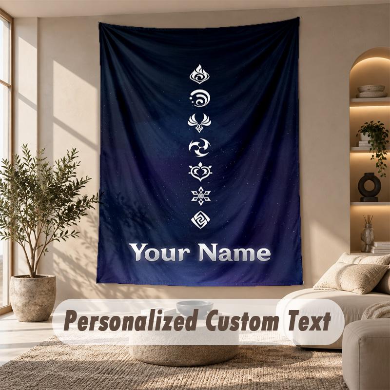 Tapestry Custom Name Text, Wall Hanging Tapestry Home Room DecorGenshin Impact