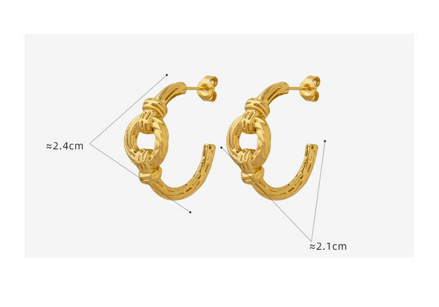 Elegant Geometric Knot Earrings: C-Shaped, Titanium Steel, Gold-Plated, European & American Chic Style