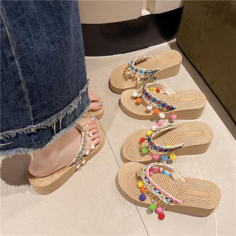 New women's beach slippers women's summer fashion outer wear thick bottom slope heel flip-flops seaside high heel cool slippers