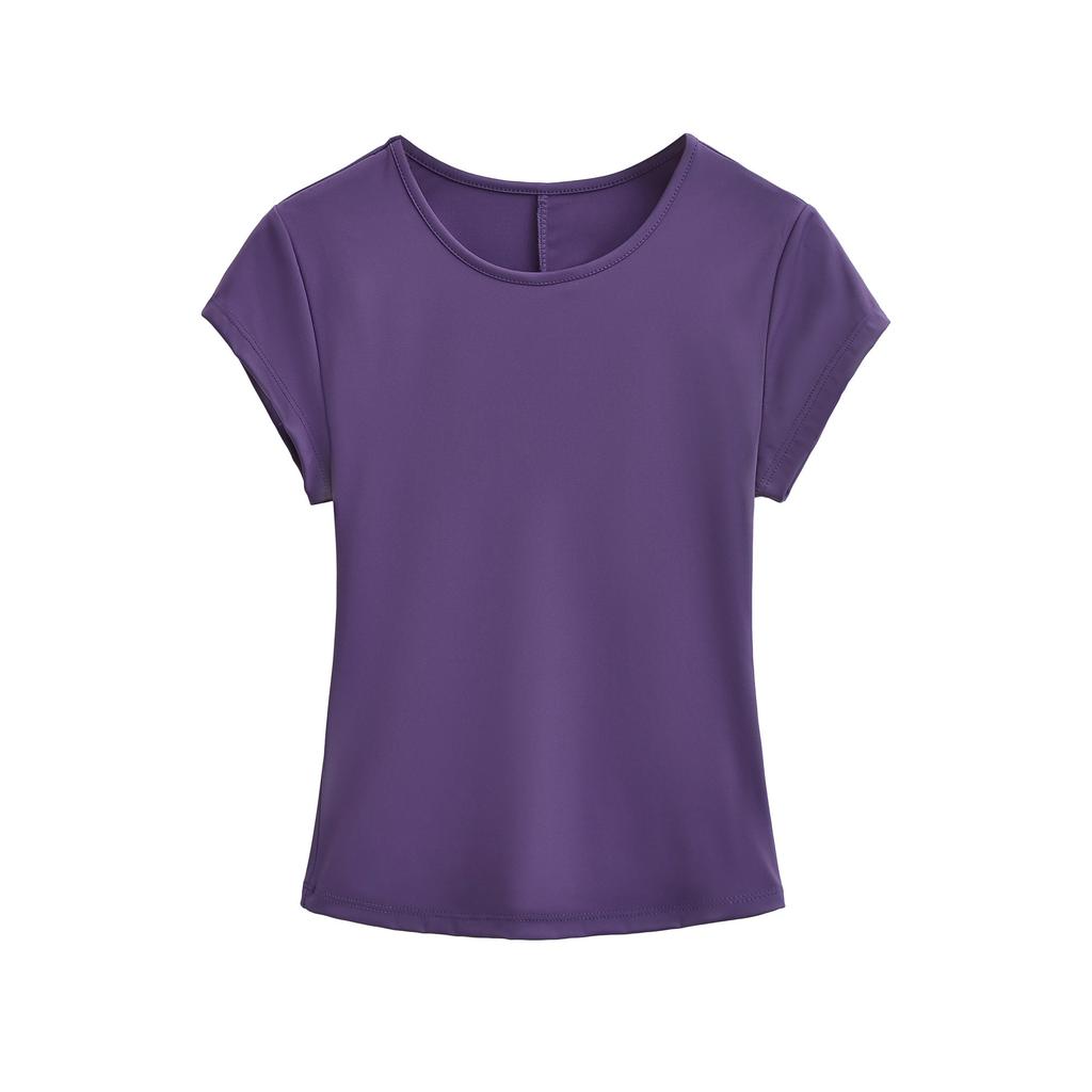 Crew neck short-sleeved T-shirt women's summer new American Spice Girl solid color slim-fitting and thin bottoming shirt sports top