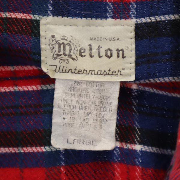 Melton 70-talls Vintage Laget i USA rutete Langermet Flanellskjorte L Rødlig Herre Brukt