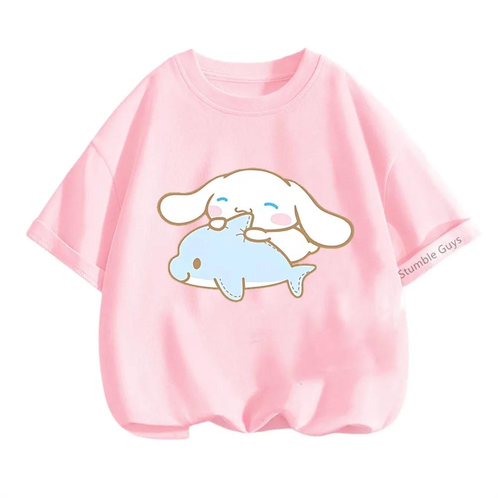Cinnamoroll Summer Anime T-Shirt Children Boys Clothing Girls Cartoon Casual Wear