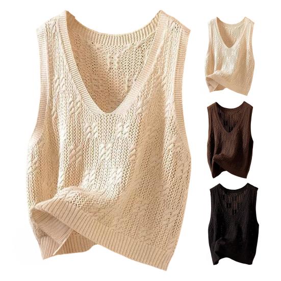 Knitted Tank Top for Women V Neck Sleeveless Hollow Out Crochet Camisole Top Summer Loose Casual Sweater Vest