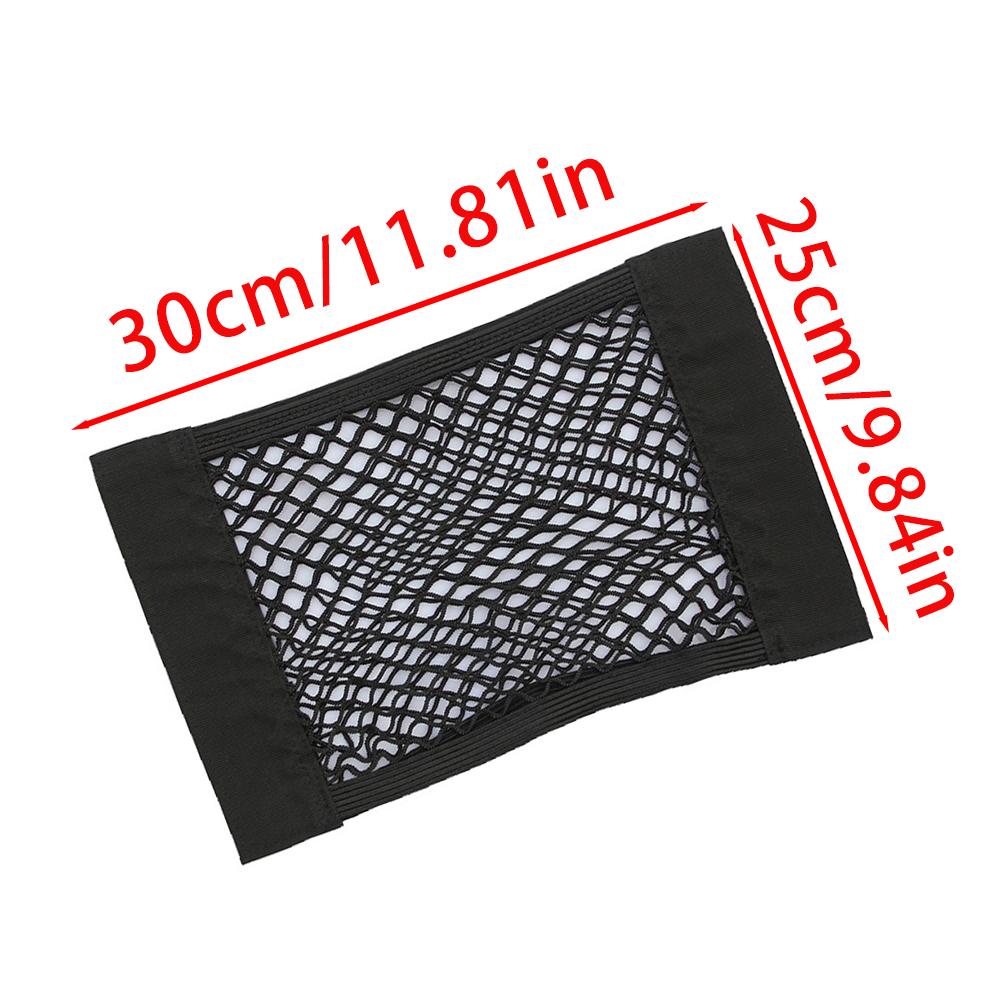 Car Rear Mesh Trunk Seat Back Bag Elastic String Net Magic Sticker Universal Storage Bag Pocket Cage Net Double Layer 30x25cm