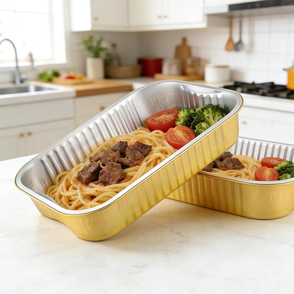 10pcs Golden Aluminum Foil Pans with 10pcs Chear Lids & Handles Heavy Duty Aluminum Pans Disposable Foil Pans Containers