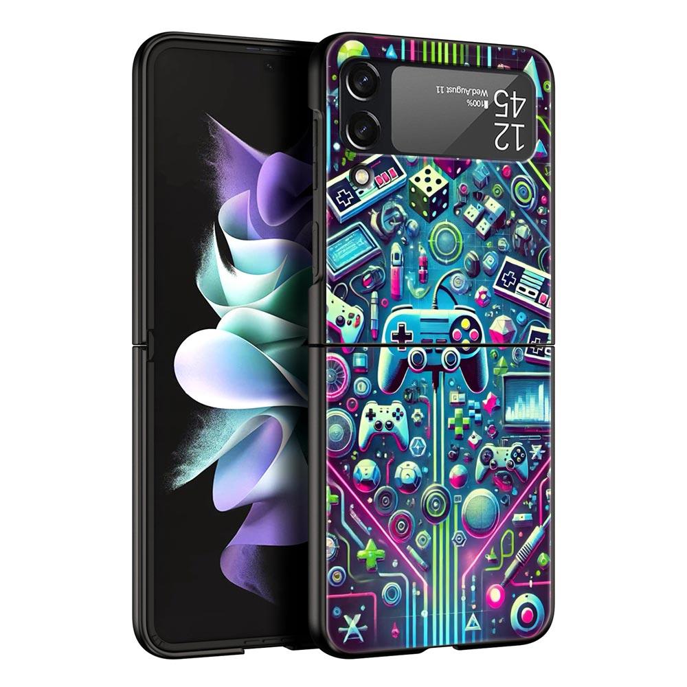Technology Game Console Hard PC Phone Case For Samsung Galaxy Z Flip 7 6 5 4 Black Cover For Galaxy Z Flip 3 Foldable Shell Bags