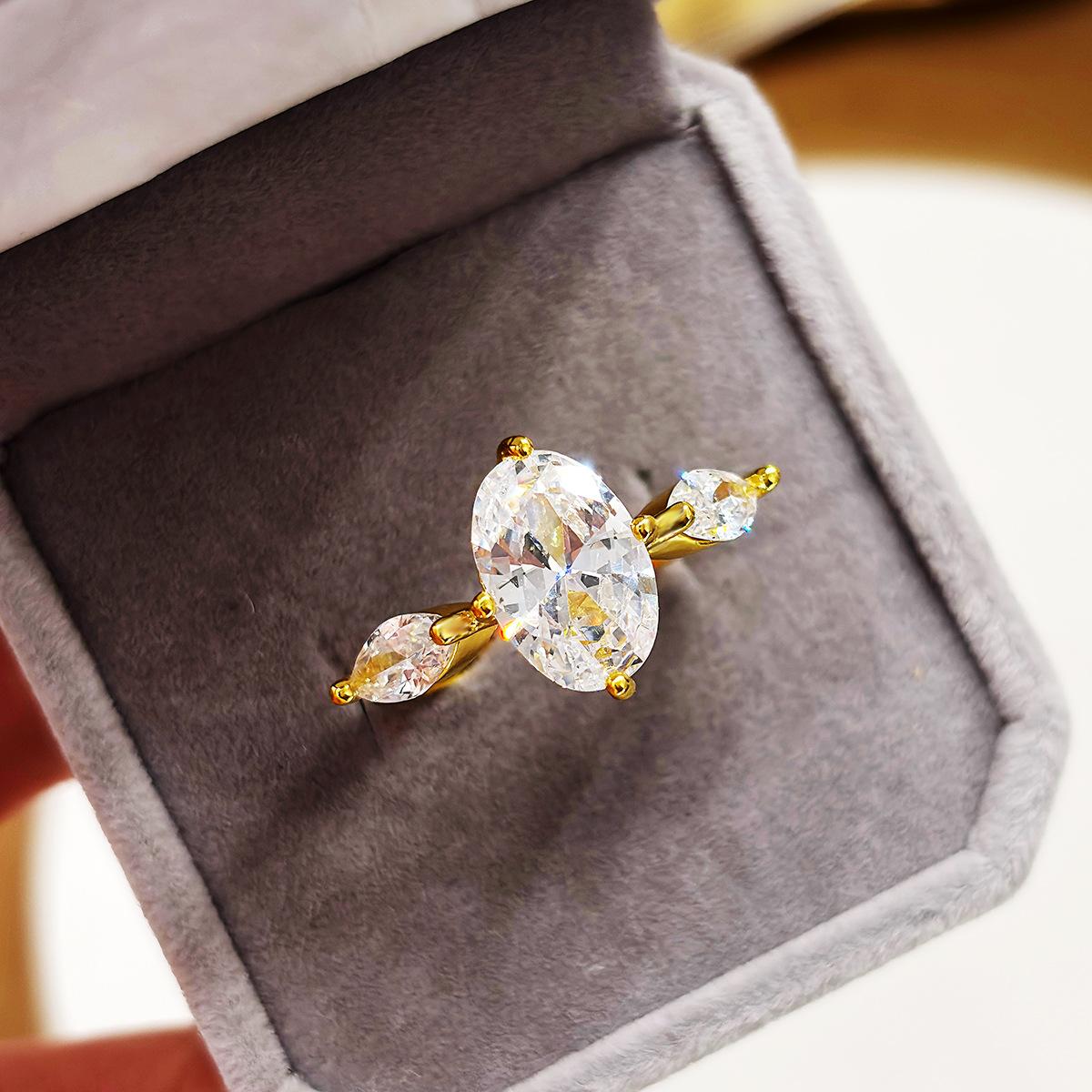 

14k Gold Color Oval Cut Zircon Engagement Ring 925 Silver Plated Wedding Promise Bands Fine Jewelry Gift