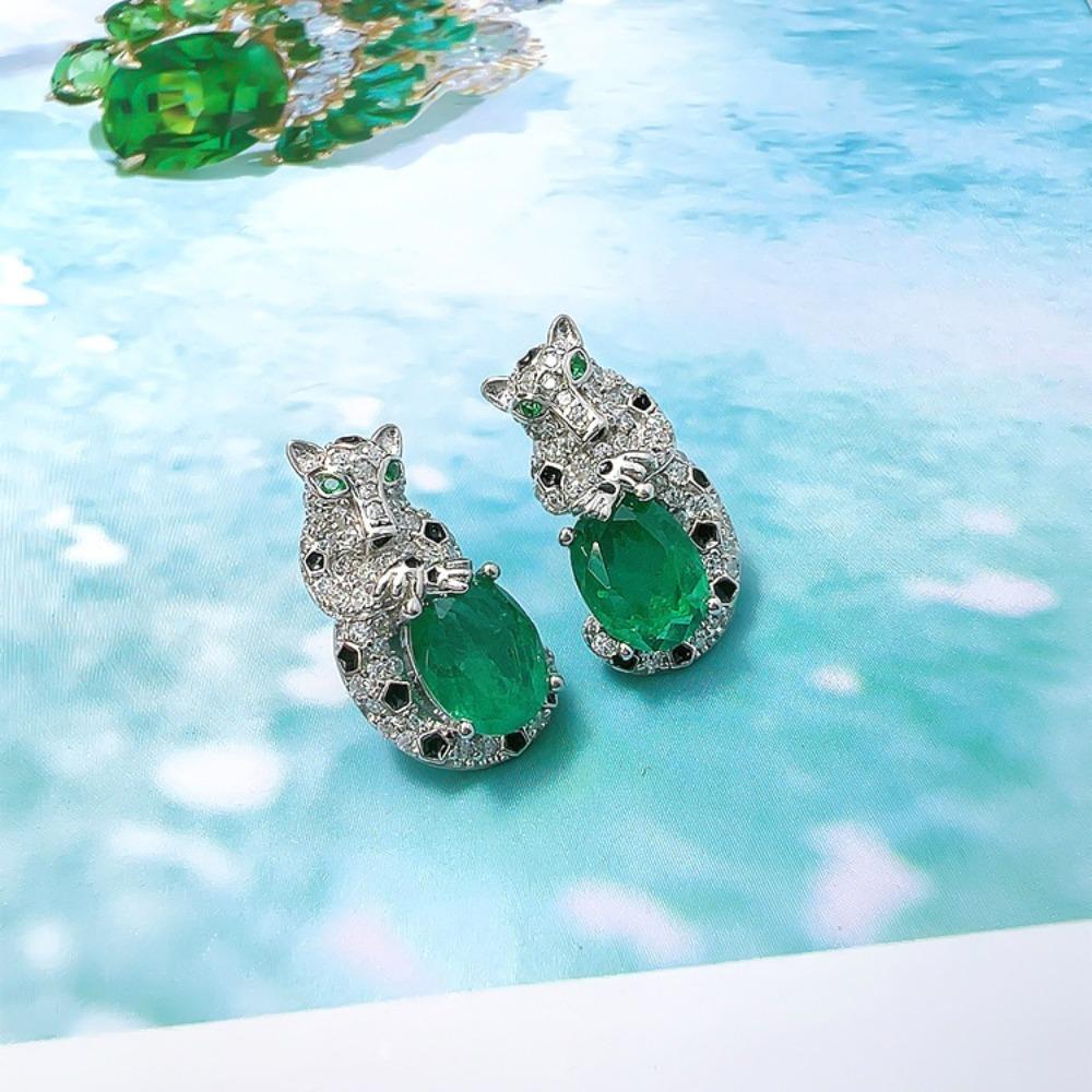 Damen Schmuckset Mode Leopard Zirkon Ohrringe Anhänger Halskette Ring Luxus Edelstein Schmuck