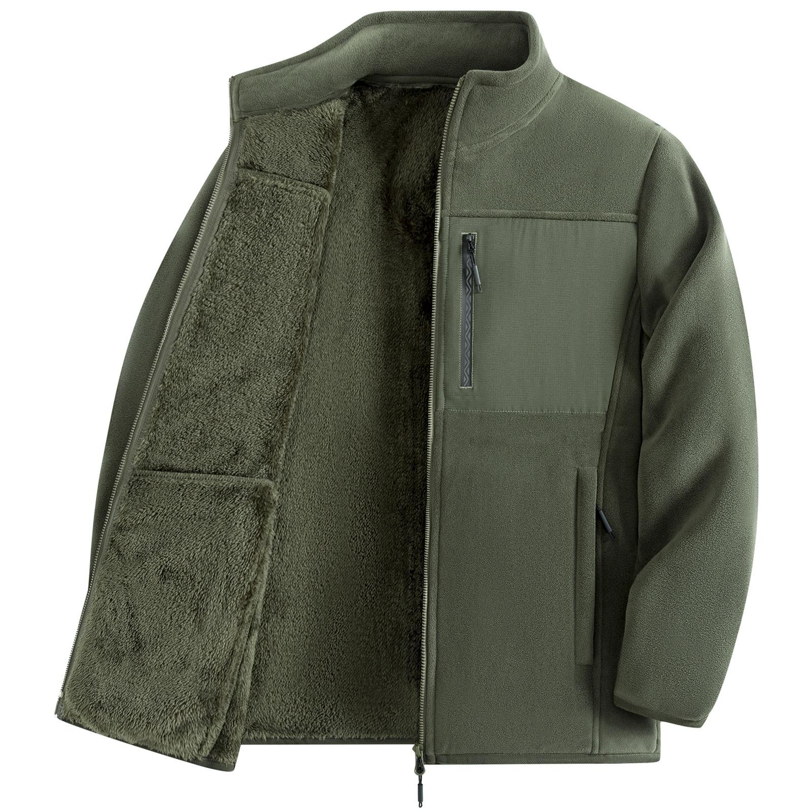 

Men s Zip-collared Fleece Jacket Plus Fleece Heavy Thermal Jacket Outdoor Windproof Thermal Overcoat XXL