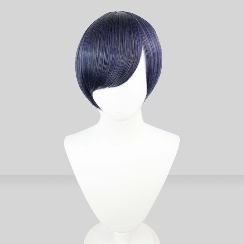 11 Dark Blue Short Bob Cosplay Wig – Sleek Straight Synthetic Hairpiece with Straight Bangs for Gothic Anime Conventions 30cm темно-синий