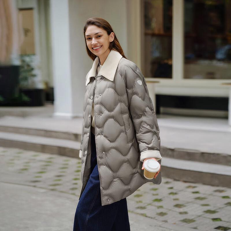 Tanbor Women's Lightweight Retro Lapel Mid-Length Down Jacket