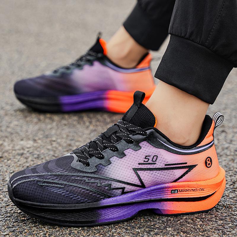Autumn and Winter Red Rabbit Carbon Board Running Shoes Mesh Ultra-light Sports Shoes Men's Couple Versatile Casual Popcorn Running Shoes