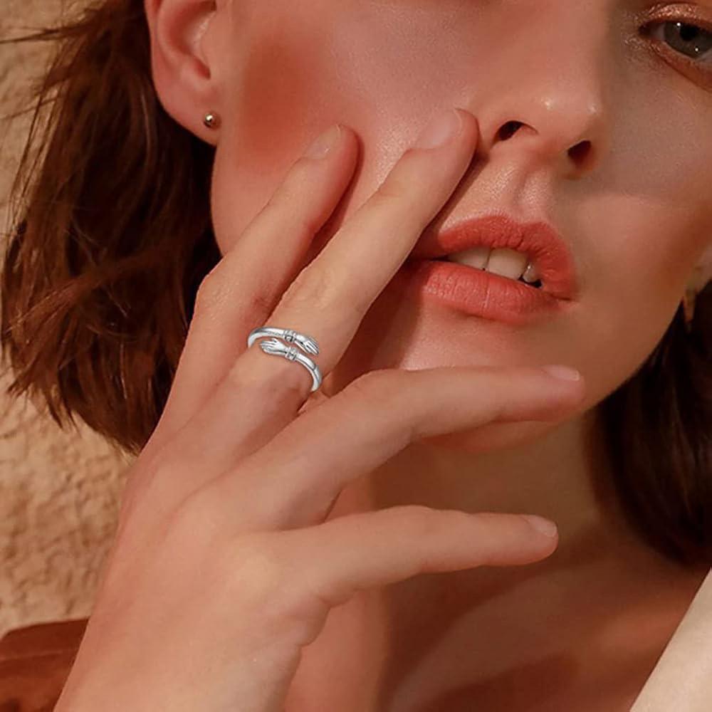 

S925 Sterling Silver Hug of Love Diamond Ring - Women s European & American Open Design, Heartwarming Gift Adjustable платиновый