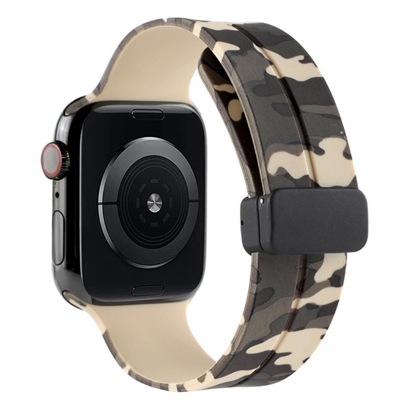 

Watch Strap for Apple Watch Series 10 42mm/9 8 7 41mm/SE (2023) SE (2022) SE 6 5 4 40mm/3 2 1 38mm Magnetic Watch Band Camo Silicone Watch Strap Khaki