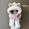 Winter New Fox Ears Women's Hat Scarf Gloves Integrated Three-piece Scarf Cute Plush Warm Windproof