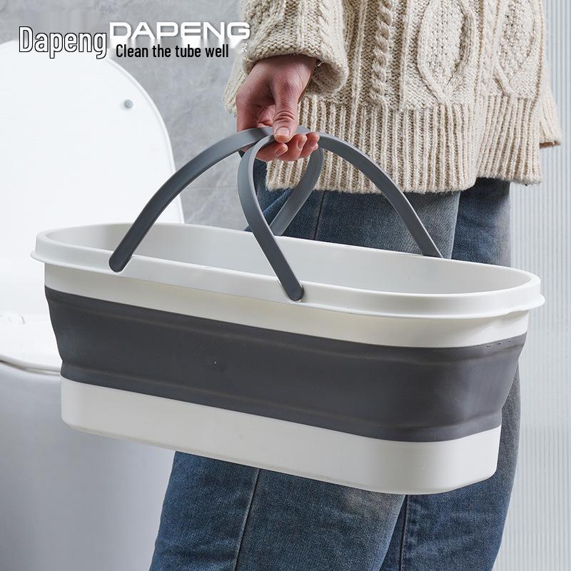 Thickened Foldable Mop Bucket with Wheels - Rectangular Flat Plastic Design