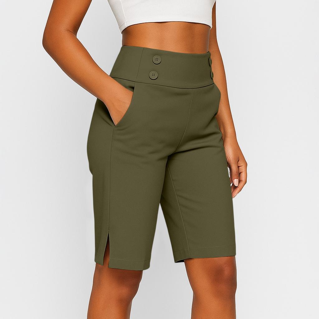 Women's Cropped Pants, Stretch Knee Length Training Yoga Pants, Casual Stretch Waist With Pockets, Jogging Pants