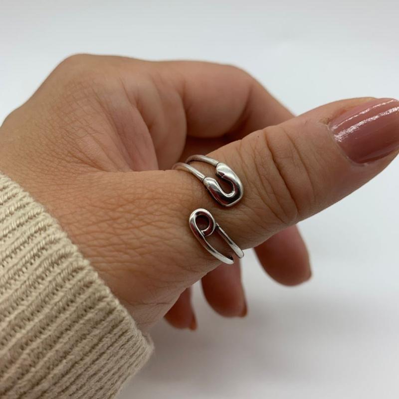 Silvery Color Safety Pin Thumb Ring- Statement Unique Paperclip Open Adjustable Ring Mothers Day Gift for Women Jewelry