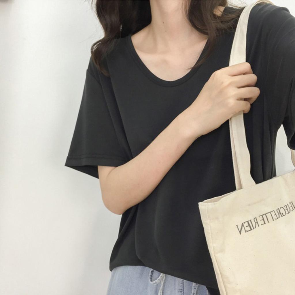 Women's V Neck Short Sleeve Loose Fit Tunic Top Solid Color Casual Summer Blouse