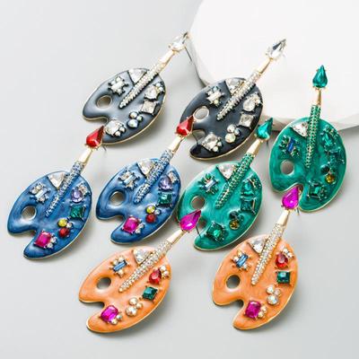 Frauen Design Sense Oil Dropping Palette Tropfenohrringe Kristallfarbenes Glas Übertriebene Ohrringe