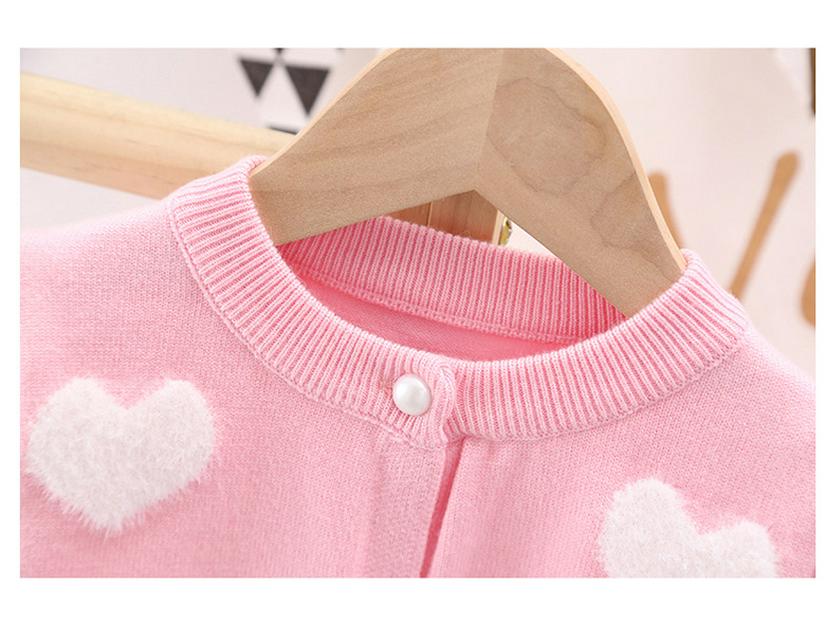 Jinbei Girls' Heart Jacquard Faux Mink Cardigan - Autumn Baby Round Neck Sweater