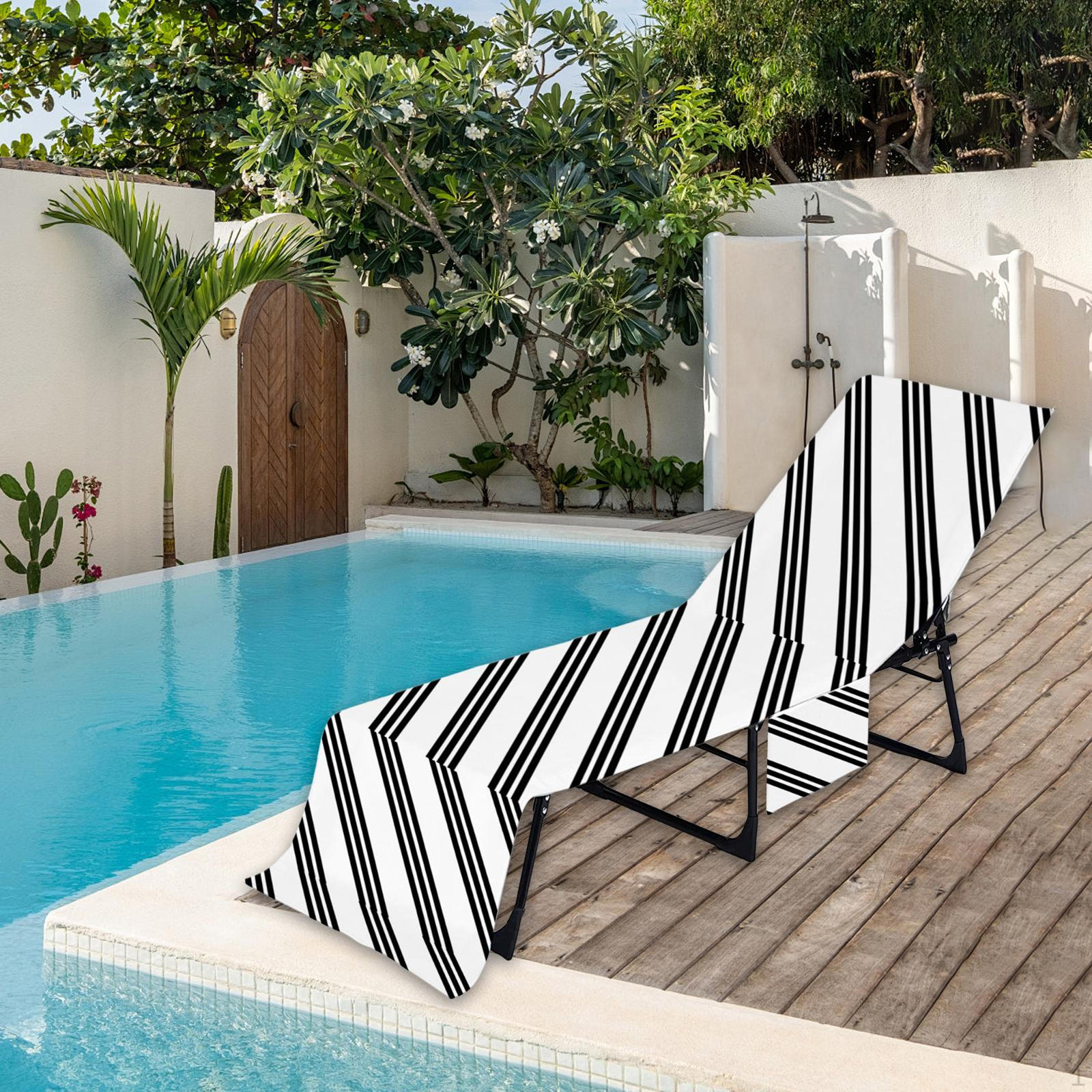 

Beach Chair Cover Stripe Lounge with Pocket for Water Park Sunbathing Hotel Vacation Black