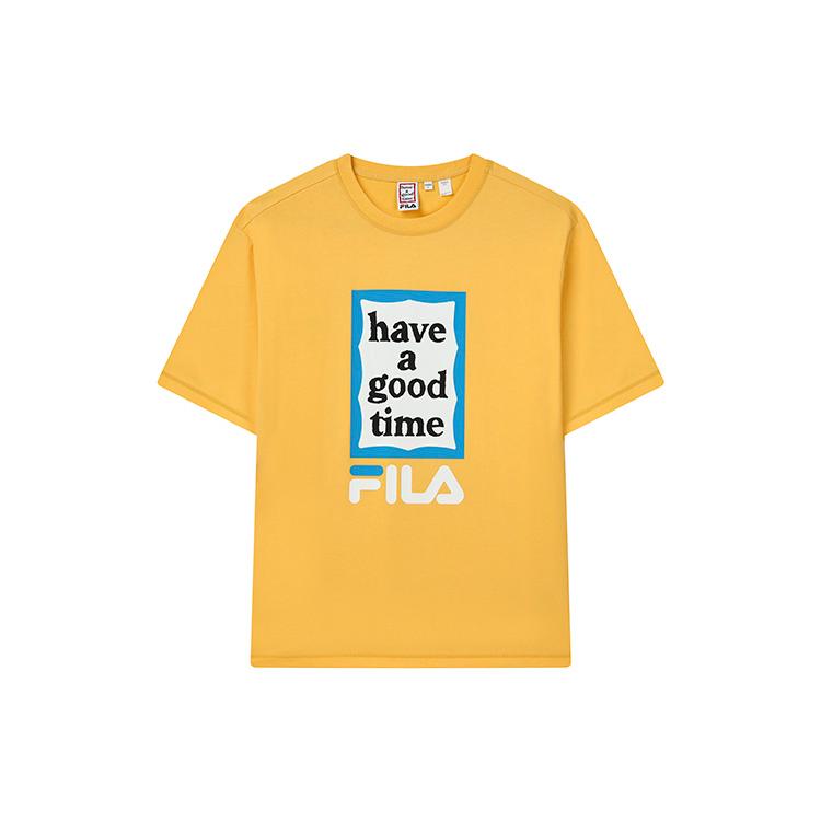 New FILA X Have A Good Time T Shirt Unisex Cyan Mustard Orange F11U229103F-OR