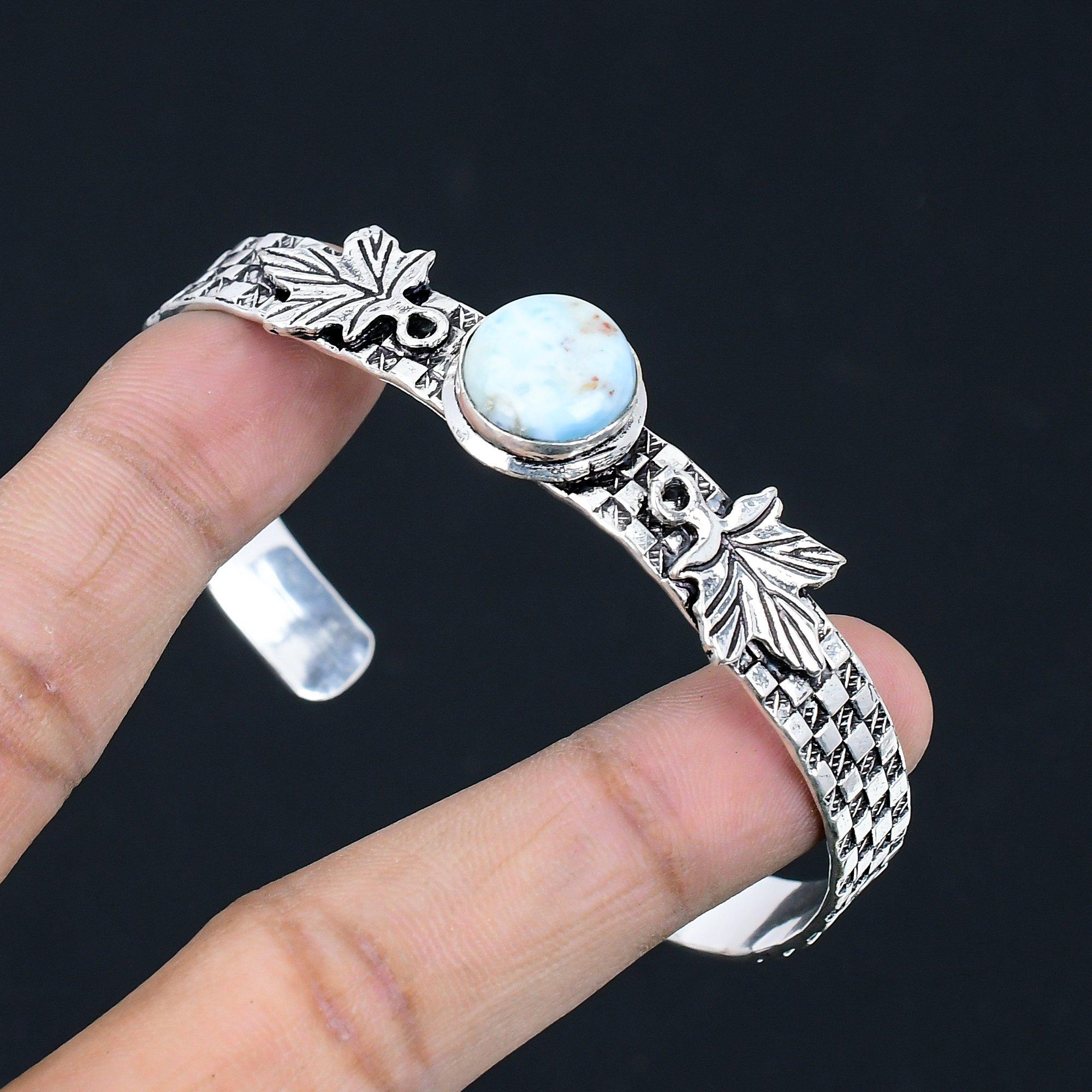 

Sisters Day Deal Round Larimar Gemstone Boho Anniversary New Bangle 925 Silver Adjustable