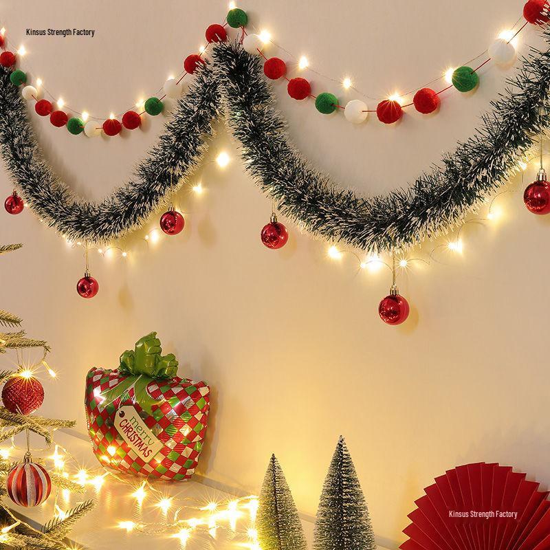 Christmas Decoration Garland: Ribbon, Leaves, Snowflakes, Tinsel, for Windows and Trees.