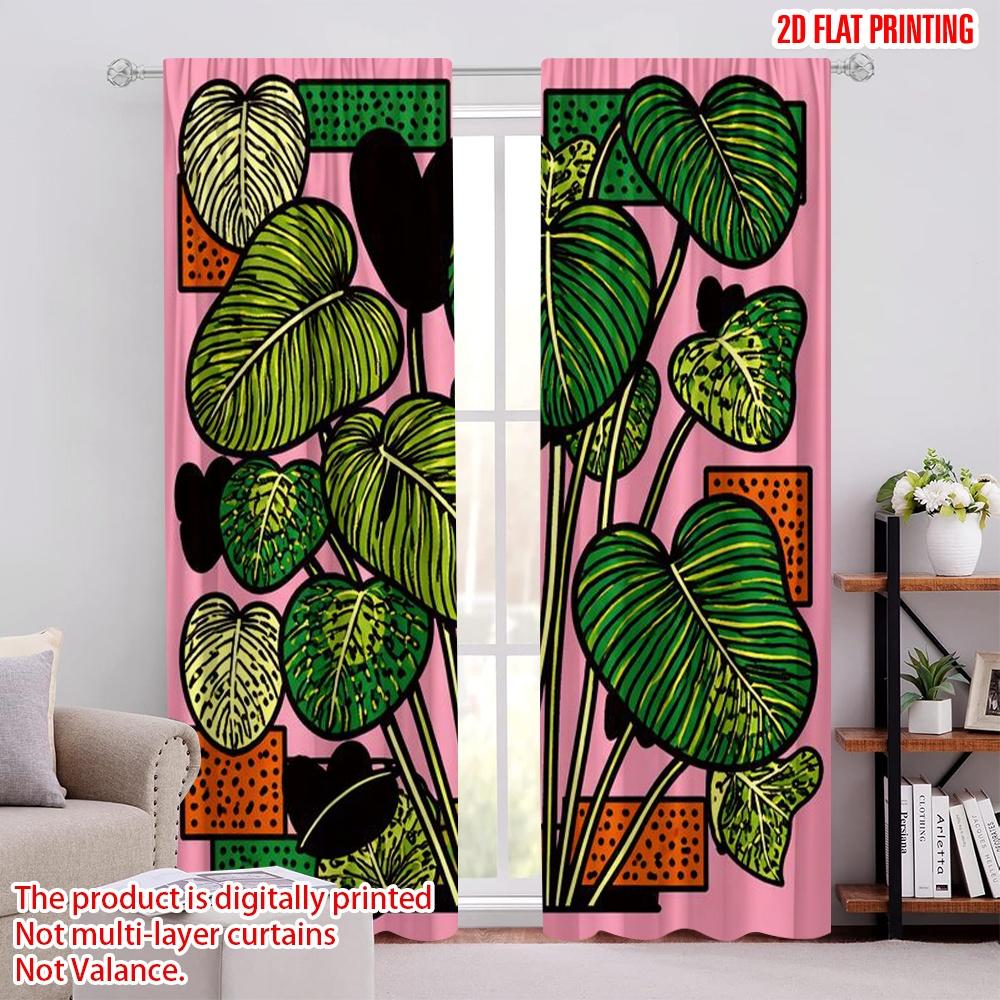 2D Flat Printing 2pcs Curtain Scene Curtains Colorful Tropical Leaves Digital Printed Polyester Drapes Family Party Decoration