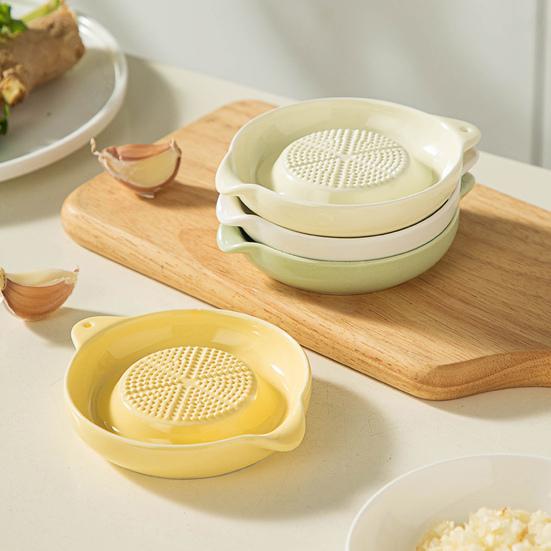 2Pcs Ceramic Grater Plate Set Ceramic Ginger Garlic Grater Plates with Olecranon Diversion Port Multipurpose Grinders for Juice Control