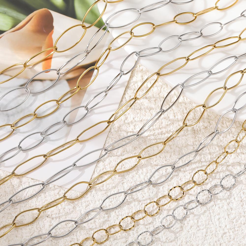 1Meter/Lot 304 Stainless Steel 5 Sizes Oval Shape Handmade Chains for DIY Necklace Bracelets Jewelry Making Accessories