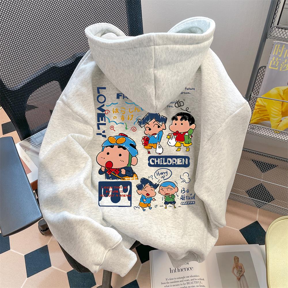 Plus Size Crayon Shin-chan Cute Hooded Sweatshirt for Men - Oversized Autumn Top