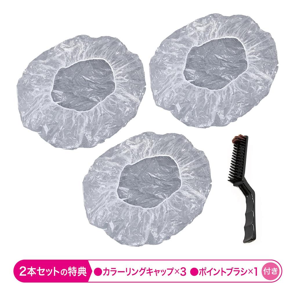 Tenstar Henna Color Treatment Dark 250g x 2 with coloring cap and point for gray hair Made in Japan (Ash Brown), bottles, brush, dye,