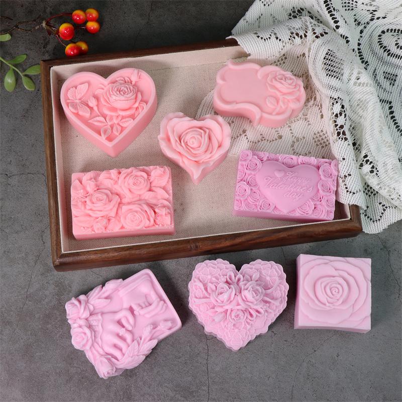 3D Love Rose Silicone Soapr Molds DIY Wedding Valentine's Day Heart Rose I Love U Silicone Soap Candle Mold Craft Art Candle