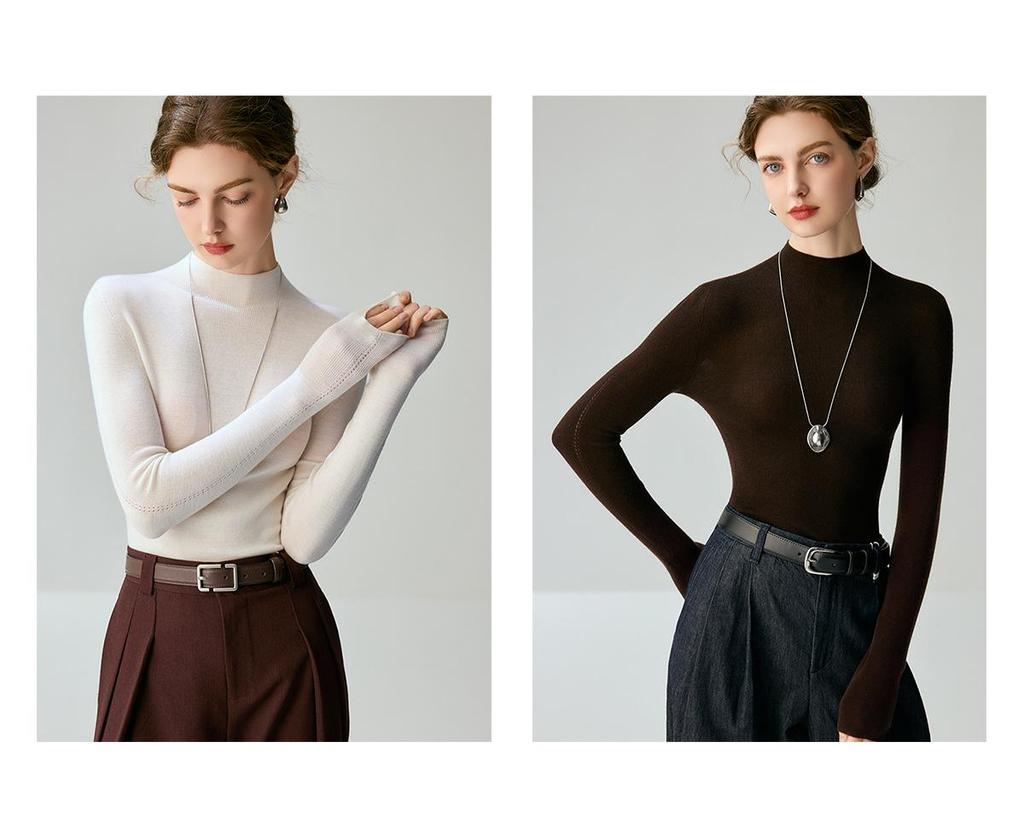 Women's Slim-Fit Wool High-Neck Sweater - Solid Color, Long Sleeve, Autumn/Winter Style