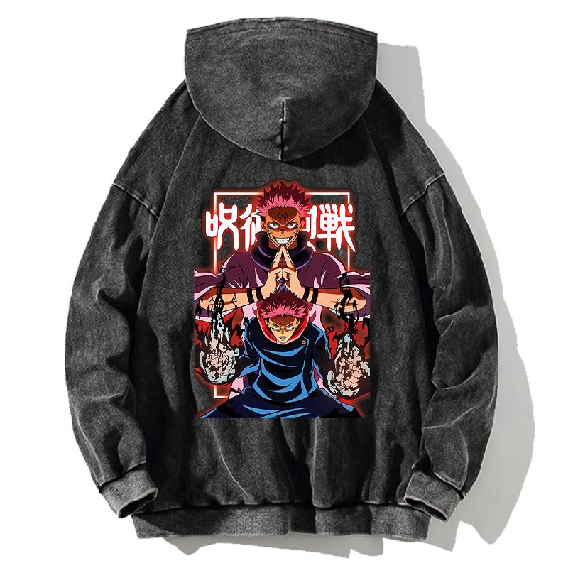 Anime mikina Jujutsu Kaisen s potlačou Itadori Yuji a Ryomen Sukuna, s kapucňou, pre mužov a ženy, praná bavlna, Pulóver v štýle Harajuku