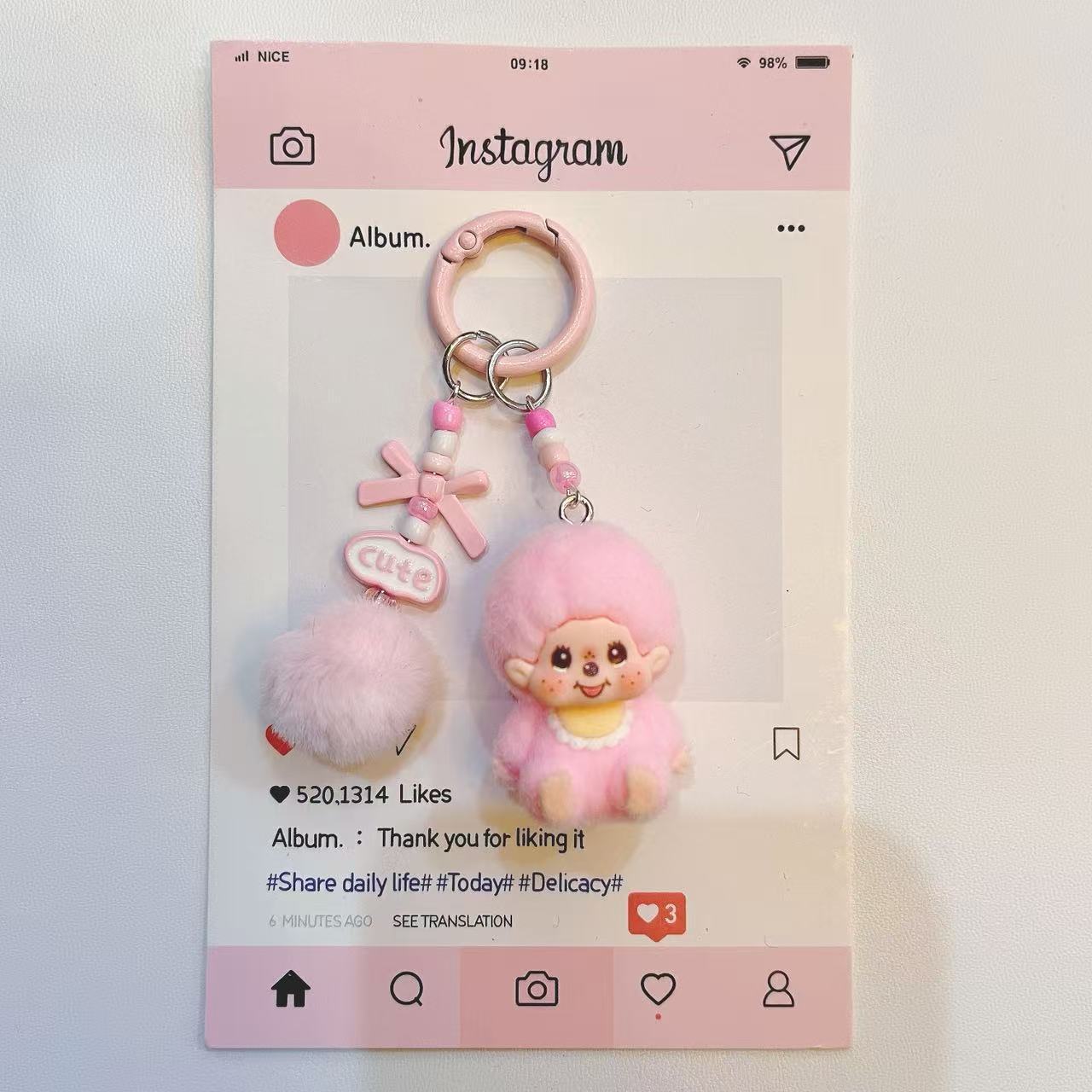 

Flocking Monchichi Keychains With Bow Cute Monchichi Keychain Pendant For Bags Anime Bags Charm Keyring Girls Bag Charm Gifts (As shown-20961)-