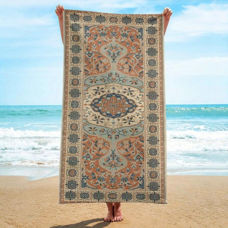 

1pc Large Bohemian Moroccan-Inspired Beach Towel & Chair Cover - Turquoise Blue, Burnt Orange,White - Super-Fine Microfiber, W40*H60(CM)