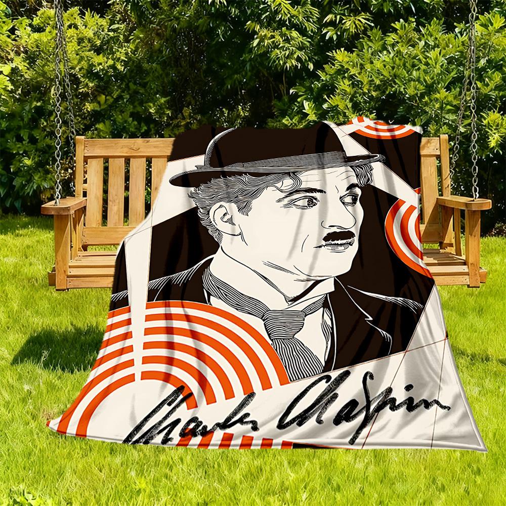 1pc Charlie Chaplin Outdoor Blanket Lightweight Flannel, Soft & Warm, All-Season Use for Sofa, Outdoor, Camping, Living Room, Office054