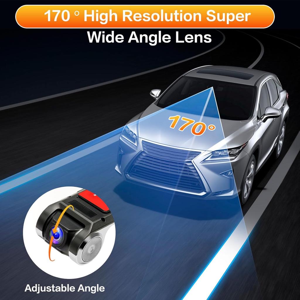 USB Car DVR Camera Video Recorder, Loop Recording ADAS, Dash Cam, with 32GB SD Card 24H Parking Mode Driving Recorder LDWS FCWS Dash Cam for Android