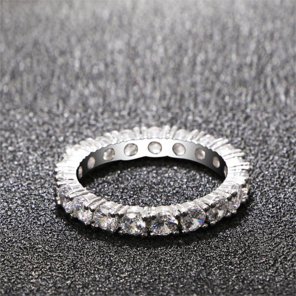Trendy Single Row Full Diamond Ring Round Finger Jewelry for Women Fashion Accessories