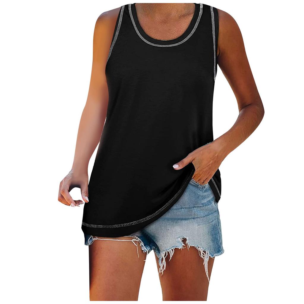 Womens Casual Loose Color SleevelessTops Blouses Vests