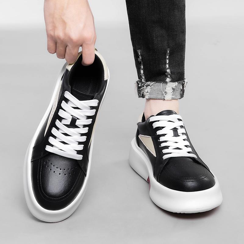 Fashion Genuine Leather Male Walking Shoes 2025 New Mens Sneakers Stylish Lace-Up Men Casual Flats Classic All-match Men's Skate Shoes