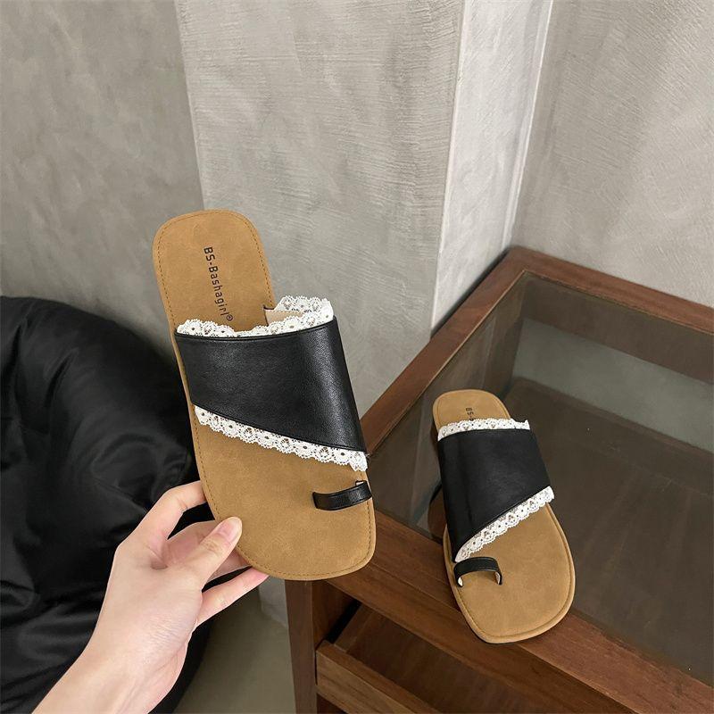 French Fairy Ballet Style Set Toe Flat-bottomed Slippers 2025 Summer New Soft-bottomed Beach One-word Lace Sandals